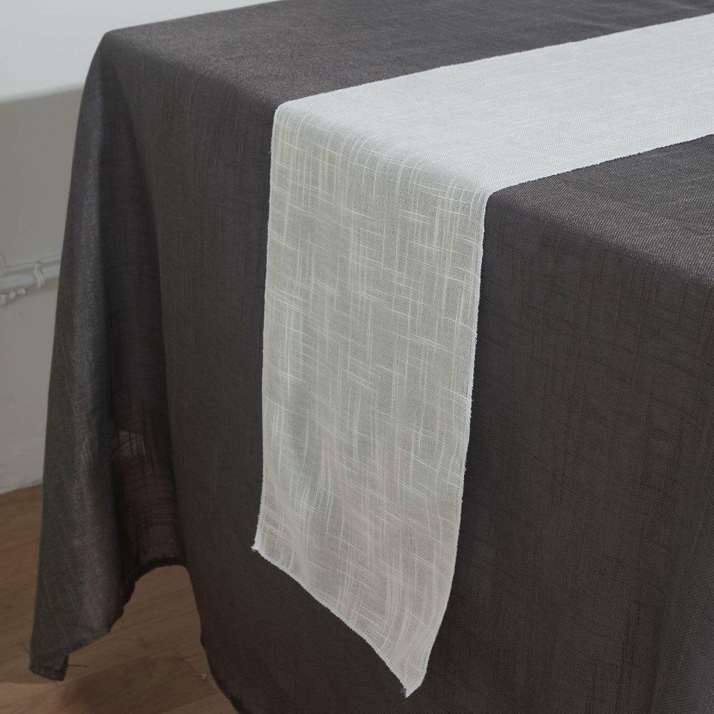 White Linen Table Runner, Slubby Textured Wrinkle Resistant Table Runner 12″x108″  |   Jute Burlap & Lace Jute Burlap & Lace Jute Burlap & Lace