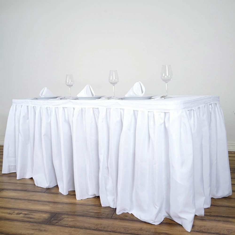 White Pleated Polyester Table Skirt, Banquet Folding Table Skirt 17ft  |   Polyester Polyester Polyester