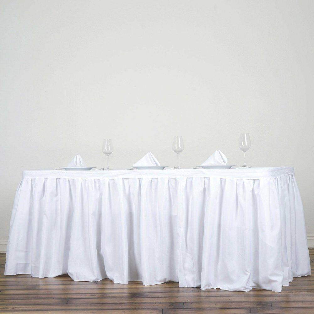 White Pleated Polyester Table Skirt, Banquet Folding Table Skirt 21ft  |   Polyester Polyester Polyester