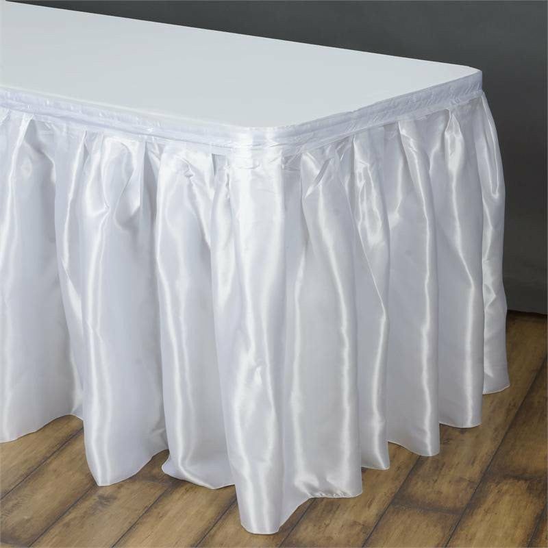 White Pleated Satin Table Skirt 17ft  |   Satin Shimmer Table Skirts Satin Shimmer