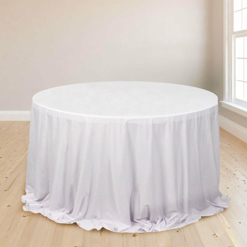 White Premium Scuba Round Tablecloth, Wrinkle Free Polyester Seamless Tablecloth 132″ for 6 Foot Table With Floor-Length Drop  |   Polyester Polyester Polyester