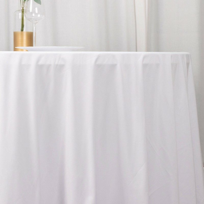 White Premium Scuba Round Tablecloth, Wrinkle Free Polyester Seamless Tablecloth 132″ for 6 Foot Table With Floor-Length Drop  |   Polyester Polyester Polyester