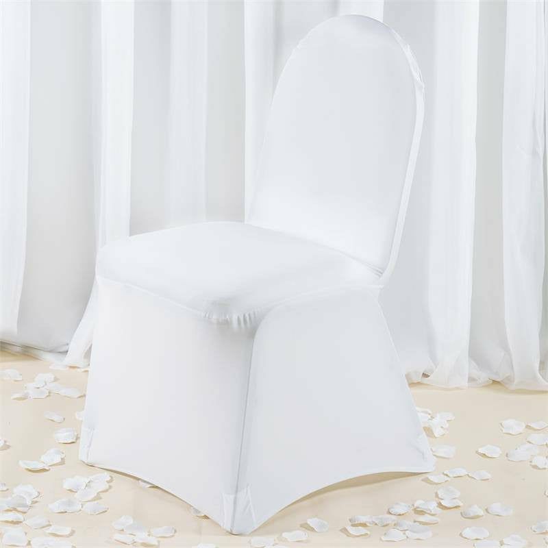 White Premium Spandex Stretch Fitted Banquet Chair Cover With Foot Pockets 220 GSM  |   Spandex Fitted Banquet Chair Covers Spandex & Fitted