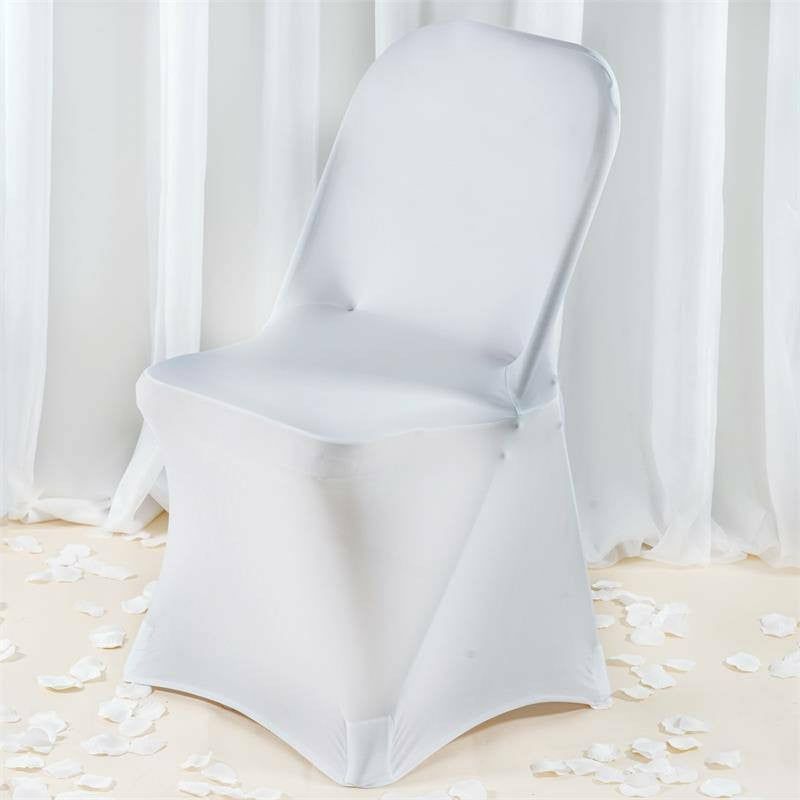 White Premium Spandex Stretch Fitted Folding Chair Cover With Foot Pockets 220 GSM  |   Spandex Fitted Folding Chair Covers Spandex & Fitted