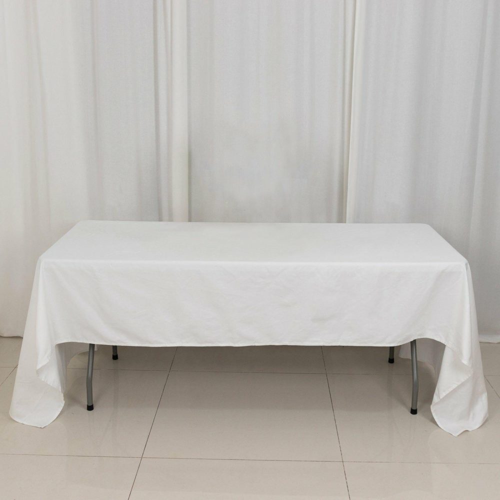 White Rectangle 100% Cotton Linen Seamless Tablecloth 60″x126″  |   Polyester Polyester Polyester