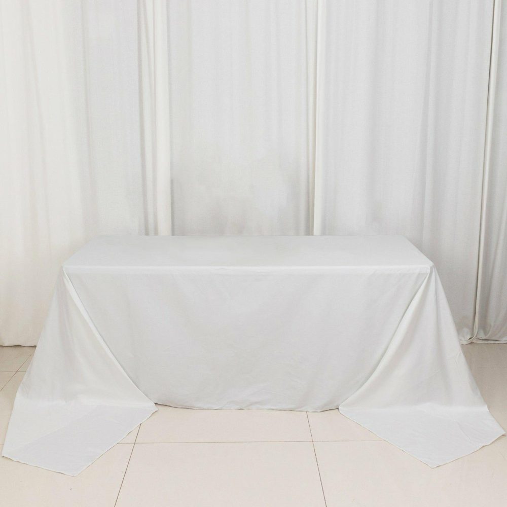 White Rectangle 100% Cotton Linen Seamless Tablecloth 90″x156″ for 8 Foot Table With Floor-Length Drop  |   Polyester Polyester Polyester