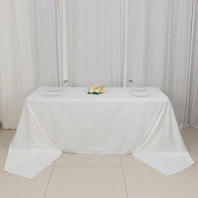 White Rectangle 100% Cotton Linen Seamless Tablecloth 90″x156″ for 8 Foot Table With Floor-Length Drop  |   Polyester Polyester Polyester