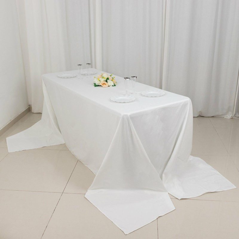 White Rectangle 100% Cotton Linen Seamless Tablecloth 90″x156″ for 8 Foot Table With Floor-Length Drop  |   Polyester Polyester Polyester