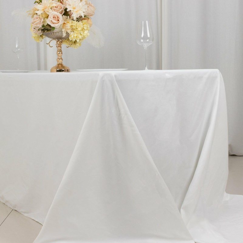 White Rectangle 100% Cotton Linen Seamless Tablecloth 90″x156″ for 8 Foot Table With Floor-Length Drop  |   Polyester Polyester Polyester