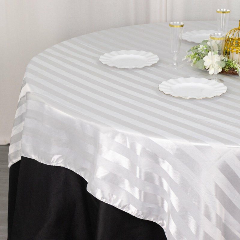 White Satin Stripe Square Table Overlay, Smooth Elegant Table Topper 72″x72″  |   Satin & Taffeta Satin & Taffeta Satin & Taffeta