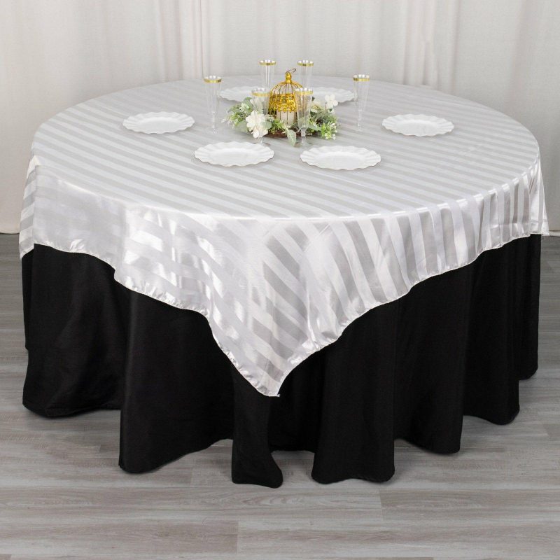 White Satin Stripe Square Table Overlay, Smooth Elegant Table Topper 72″x72″  |   Satin & Taffeta Satin & Taffeta Satin & Taffeta