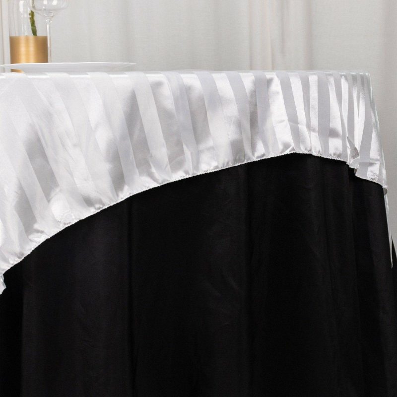 White Satin Stripe Square Table Overlay, Smooth Elegant Table Topper 72″x72″  |   Satin & Taffeta Satin & Taffeta Satin & Taffeta