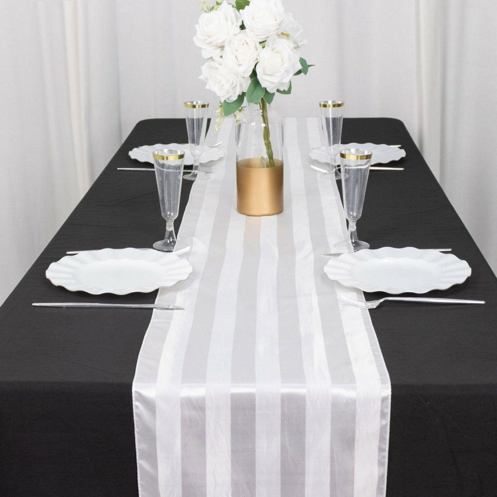 White Satin Stripe Table Runner, Elegant Tablecloth Runner 12″x108″  |   Satin & Taffeta Satin & Taffeta Satin & Taffeta