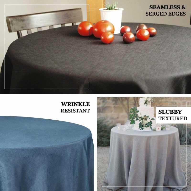 White Seamless Linen Round Tablecloth, Slubby Textured Wrinkle Resistant Tablecloth 108″  |   Jute Burlap & Lace Jute Burlap & Lace Jute Burlap & Lace