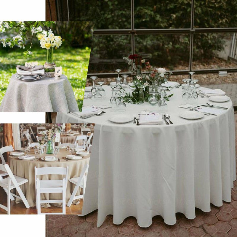 White Seamless Linen Round Tablecloth, Slubby Textured Wrinkle Resistant Tablecloth 108″  |   Jute Burlap & Lace Jute Burlap & Lace Jute Burlap & Lace