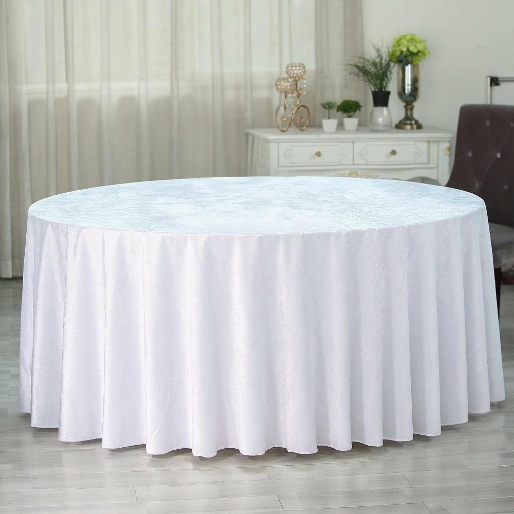 White Seamless Premium Velvet Round Tablecloth, Reusable Linen 120″ for 5 Foot Table With Floor-Length Drop  |   Velvet & Flocking Tablecloths Velvet & Flocking