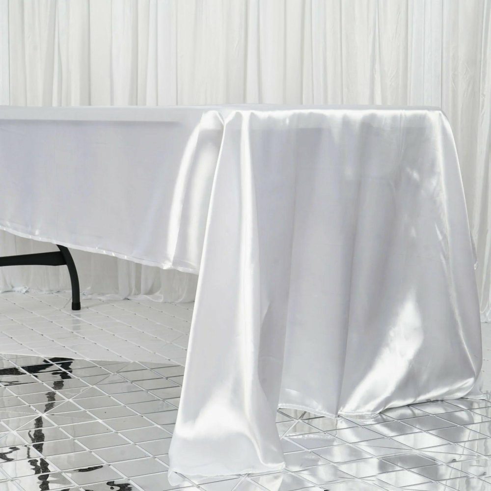 White Seamless Satin Rectangular Tablecloth 60″x126″  |   Satin Satin Satin