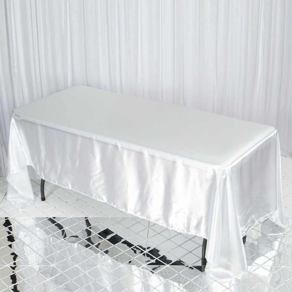 White Seamless Satin Rectangular Tablecloth 72″x120″  |   Satin Satin Satin