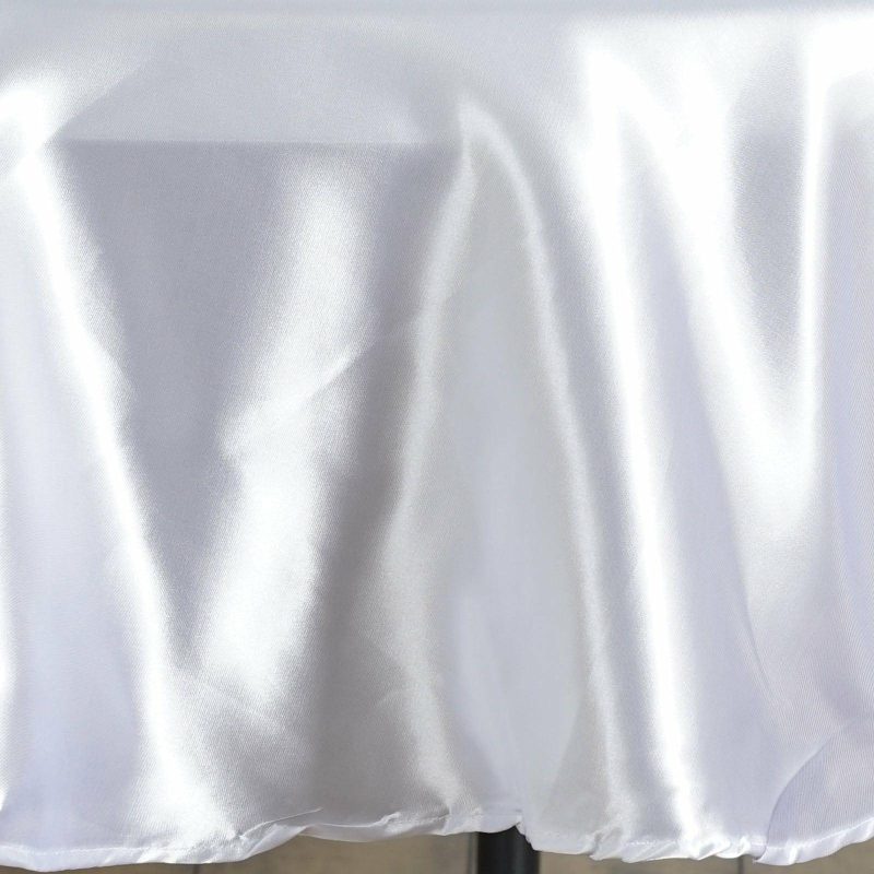 White Seamless Satin Round Tablecloth 90″  |   Satin Satin Satin