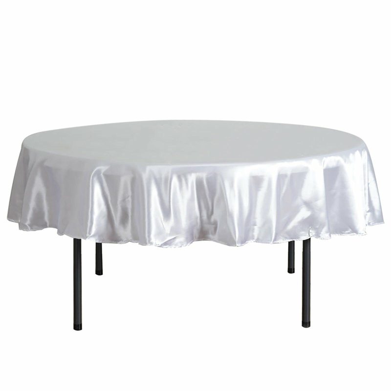 White Seamless Satin Round Tablecloth 90″  |   Satin Satin Satin