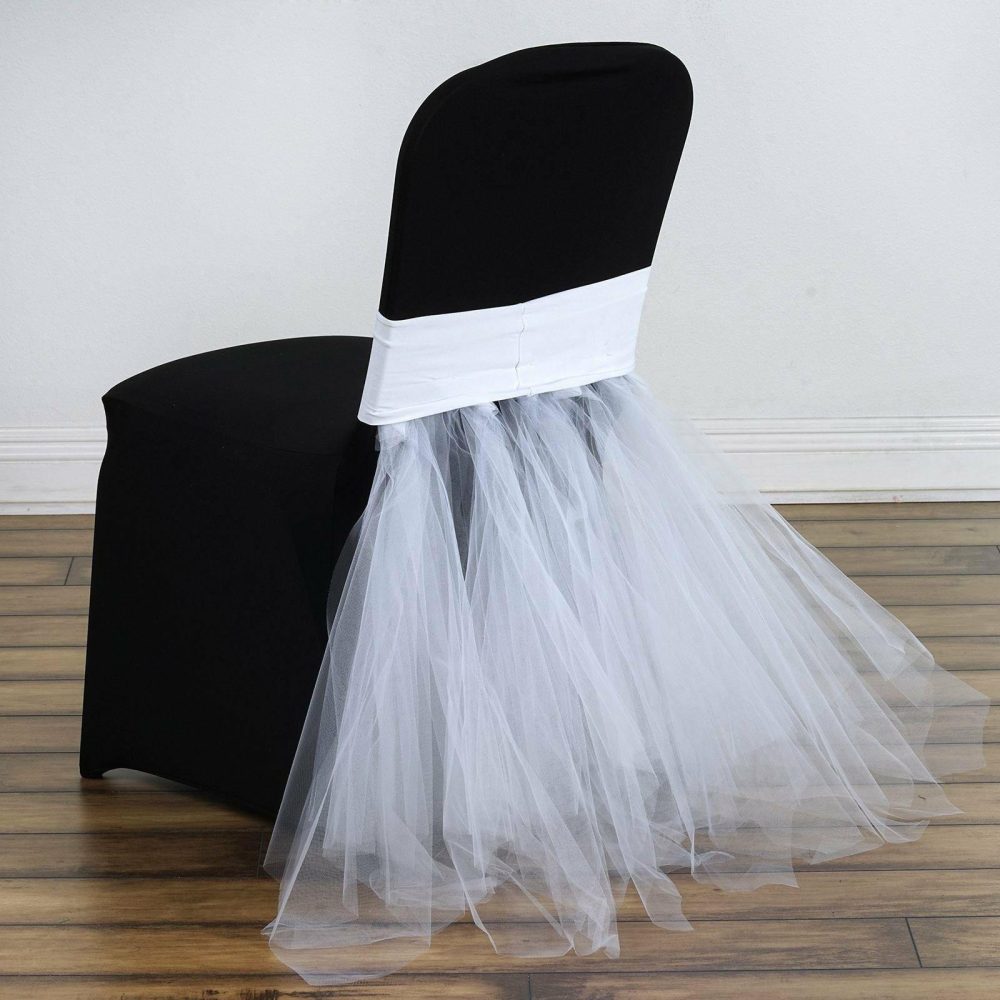 White Spandex Chair Tutu Cover Skirt, Wedding Event Chair Decor  |   Stylish Chair Sashes Stylish