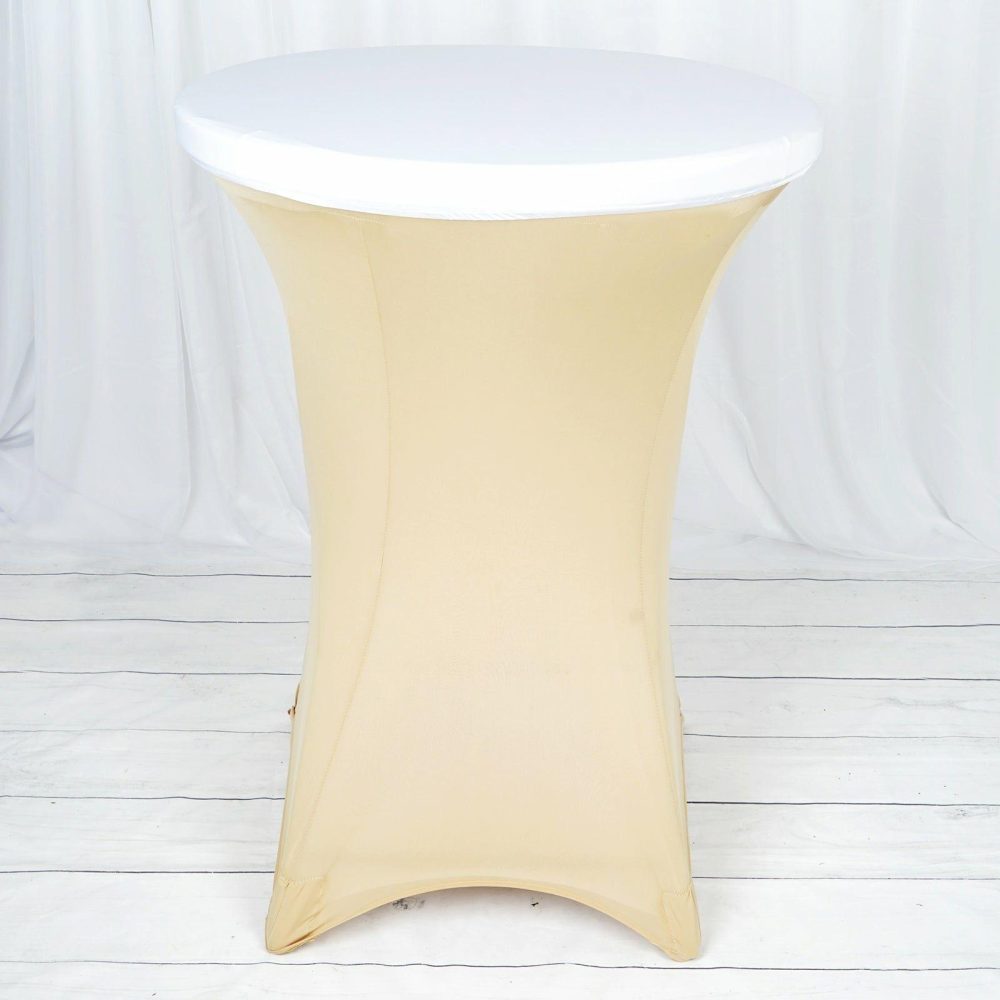 White Spandex Cocktail Table Top Stretch Cover  |   Spandex & Fitted Spandex & Fitted Spandex & Fitted