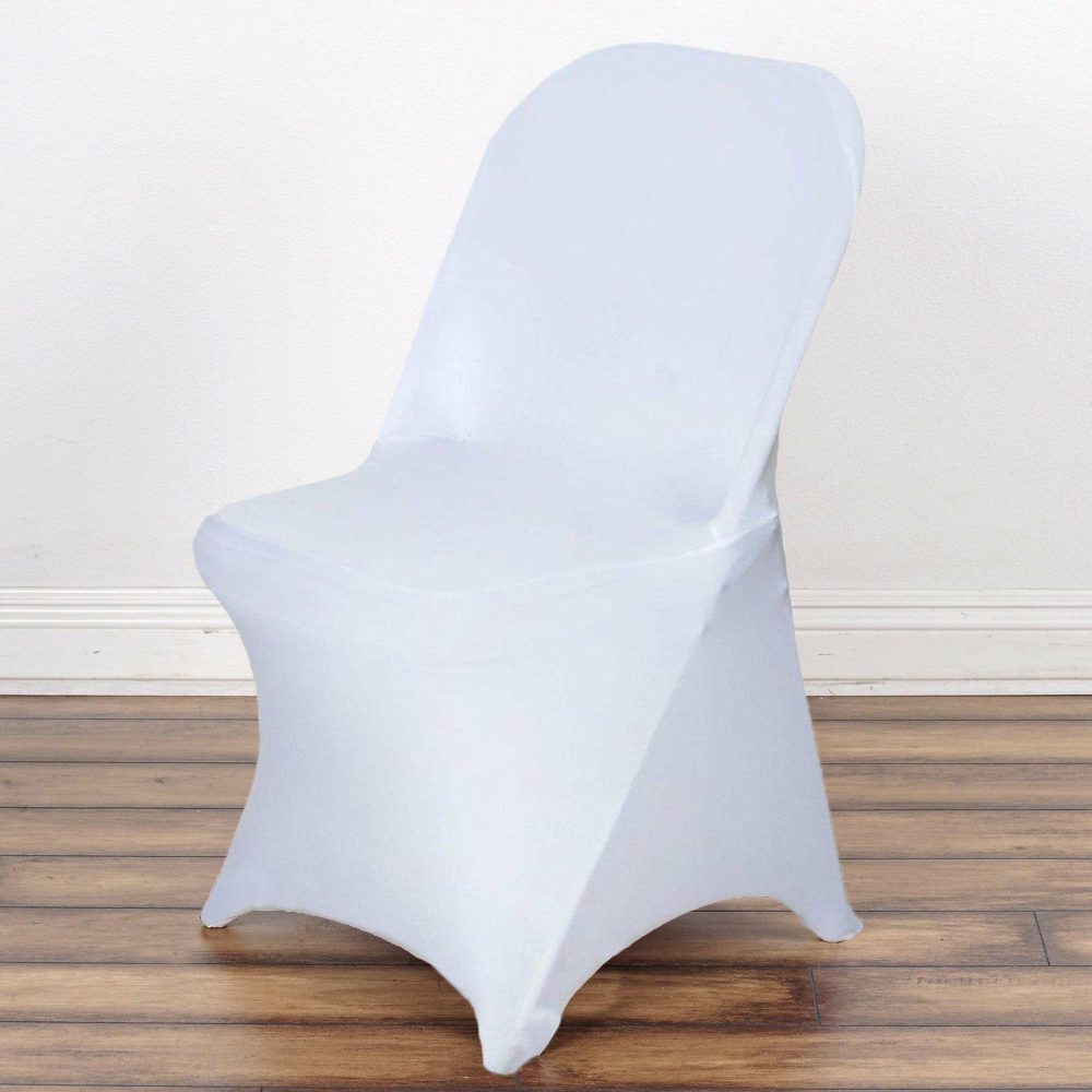 White Spandex Stretch Fitted Folding Slip On Chair Cover 160 GSM  |   Spandex Fitted Folding Chair Covers Spandex & Fitted