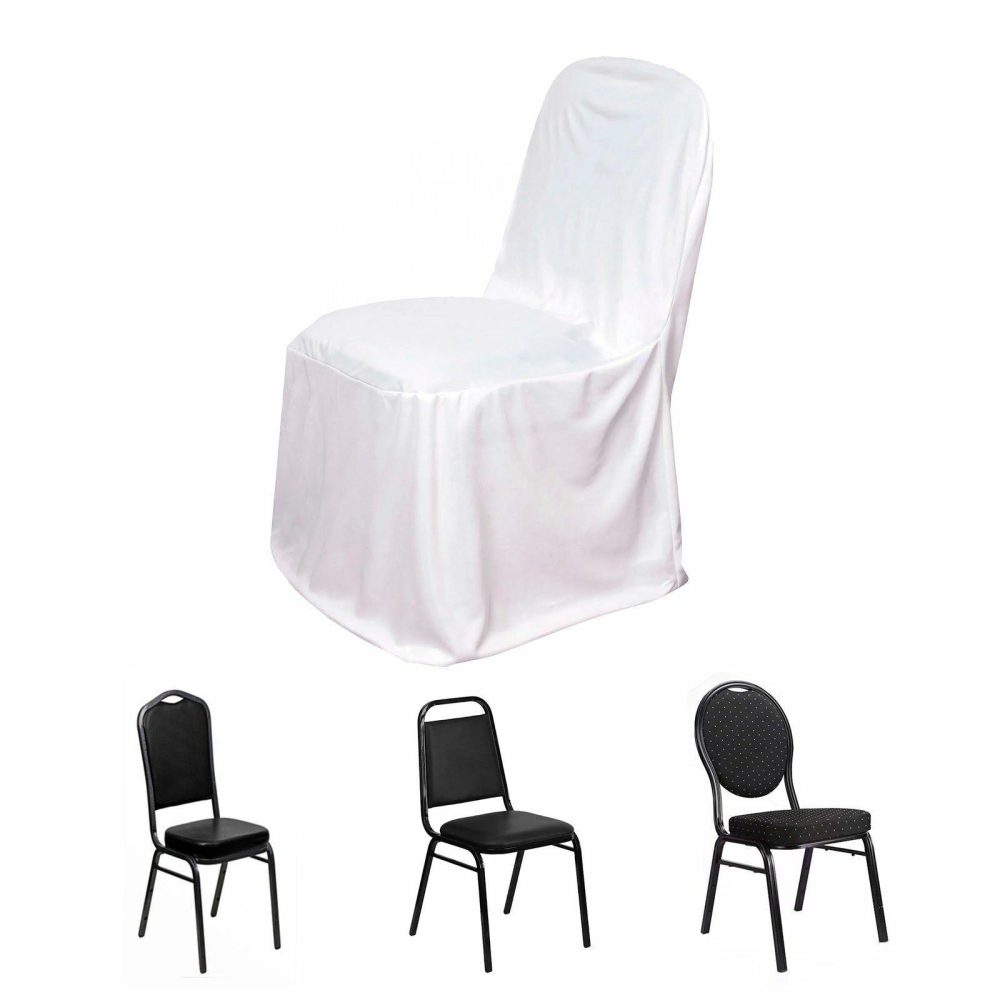 White Stretch Slim Fit Scuba Chair Covers, Wrinkle Free Durable Slip On Chair Covers  |   Polyester & Satin Banquet Chair Covers Polyester & Satin