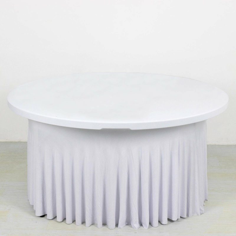 White Wavy Spandex Fitted Round 1-Piece Tablecloth Table Skirt 6ft, Stretchy Table Cover with Ruffles For 72 In Tables  |   Spandex & Fitted Spandex & Fitted Spandex & Fitted