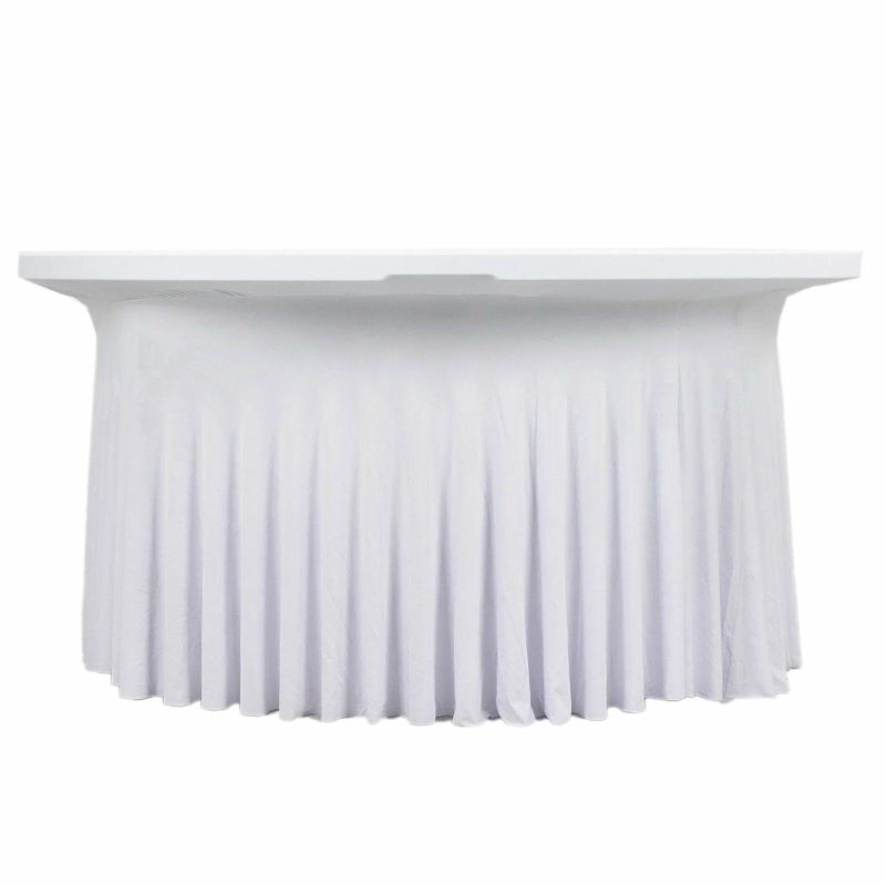 White Wavy Spandex Fitted Round 1-Piece Tablecloth Table Skirt 6ft, Stretchy Table Cover with Ruffles For 72 In Tables  |   Spandex & Fitted Spandex & Fitted Spandex & Fitted