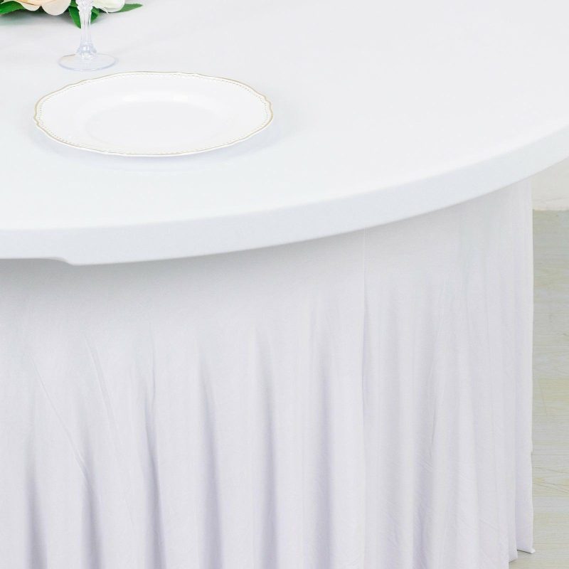 White Wavy Spandex Fitted Round 1-Piece Tablecloth Table Skirt 6ft, Stretchy Table Cover with Ruffles For 72 In Tables  |   Spandex & Fitted Spandex & Fitted Spandex & Fitted