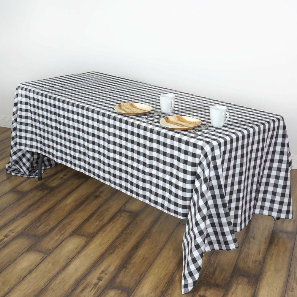 White/Black Seamless Buffalo Plaid Rectangle Tablecloth, Checkered Polyester Linen Tablecloth 60″x102″  |   Polyester Polyester Black