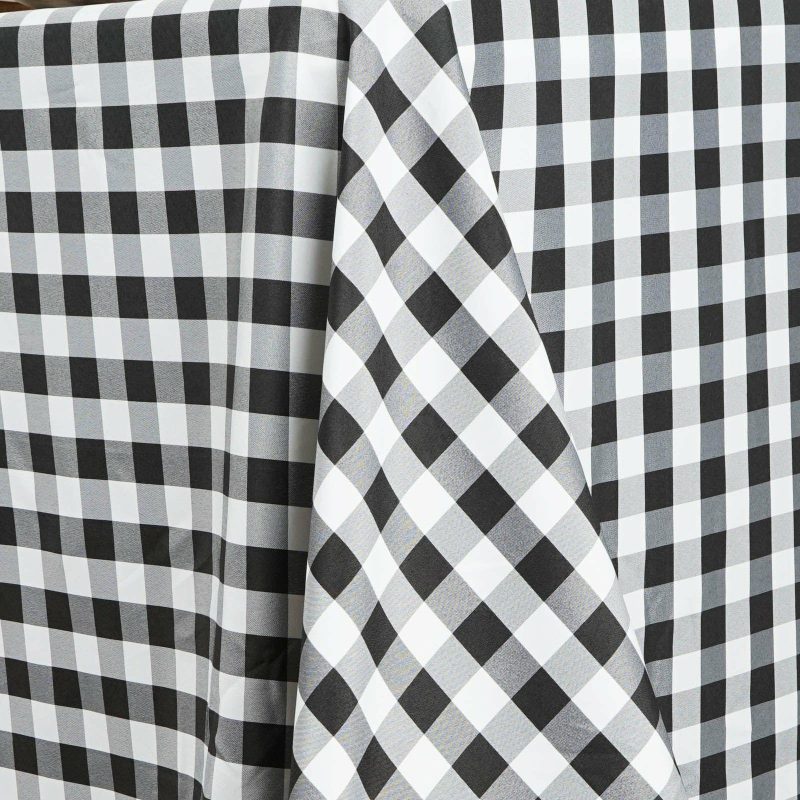 White/Black Seamless Buffalo Plaid Rectangle Tablecloth, Checkered Polyester Tablecloth 90″x132″ for 6 Foot Table With Floor-Length Drop  |   Polyester Polyester Black