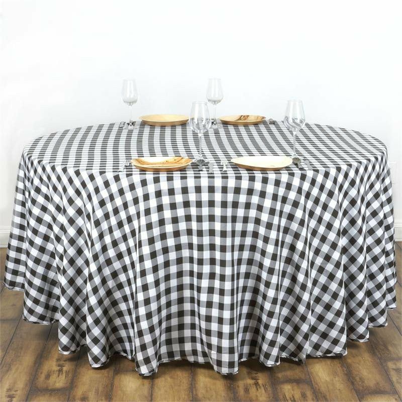 White/Black Seamless Buffalo Plaid Round Tablecloth, Checkered Gingham Polyester Tablecloth 108″  |   Polyester Polyester Black