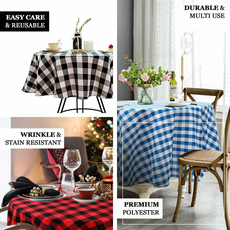 White/Black Seamless Buffalo Plaid Round Tablecloth, Checkered Gingham Polyester Tablecloth 108″  |   Polyester Polyester Black