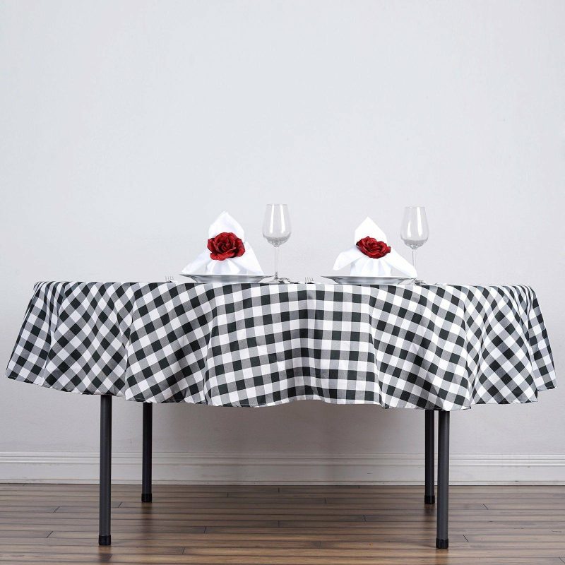 White/Black Seamless Buffalo Plaid Round Tablecloth, Gingham Polyester Checkered Tablecloth 70″  |   Polyester Polyester Black