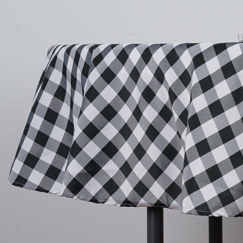 White/Black Seamless Buffalo Plaid Round Tablecloth, Gingham Polyester Checkered Tablecloth 70″  |   Polyester Polyester Black