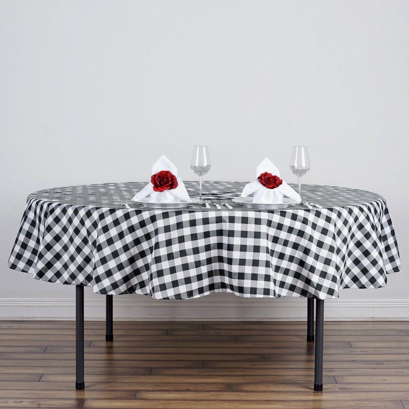 White/Black Seamless Buffalo Plaid Round Tablecloth, Gingham Polyester Checkered Tablecloth 90″  |   Polyester Polyester Black