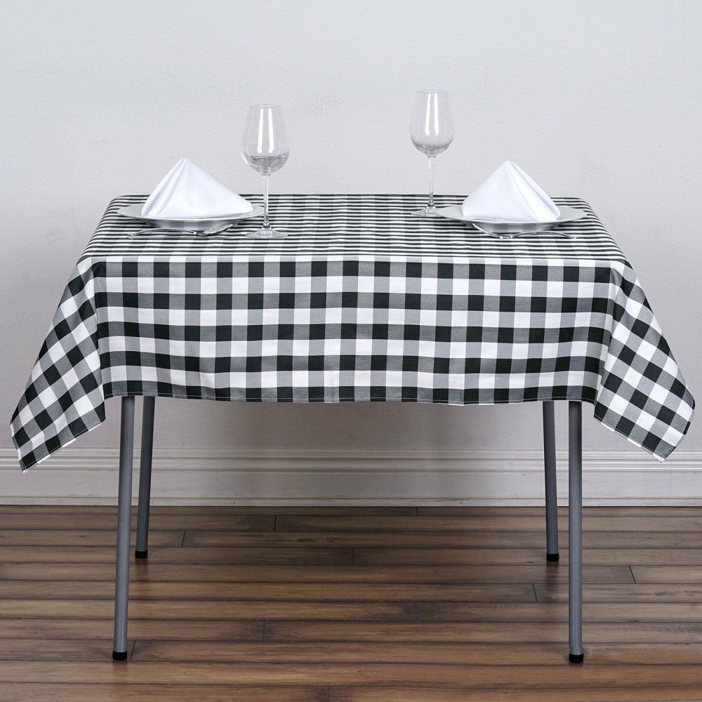 White/Black Seamless Buffalo Plaid Square Tablecloth, Checkered Gingham Polyester Tablecloth 54″x54″  |   Polyester Polyester Black