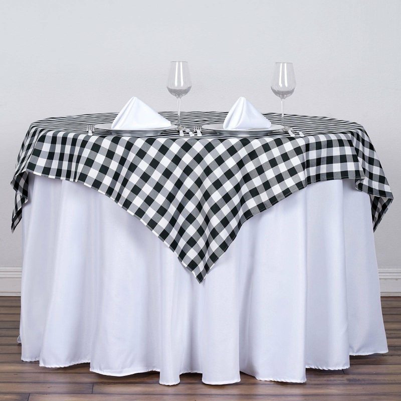 White/Black Seamless Buffalo Plaid Square Tablecloth, Checkered Gingham Polyester Tablecloth 54″x54″  |   Polyester Polyester Black