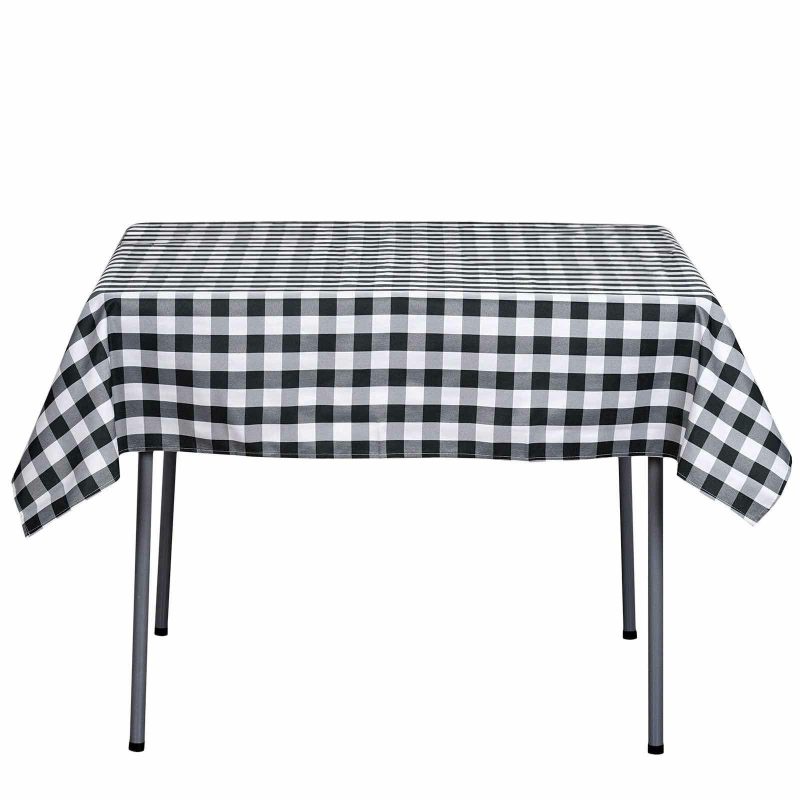 White/Black Seamless Buffalo Plaid Square Tablecloth, Checkered Gingham Polyester Tablecloth 54″x54″  |   Polyester Polyester Black