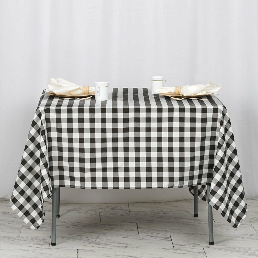 White/Black Seamless Buffalo Plaid Square Tablecloth, Gingham Polyester Checkered Tablecloth 70″x70″  |   Polyester Polyester Black