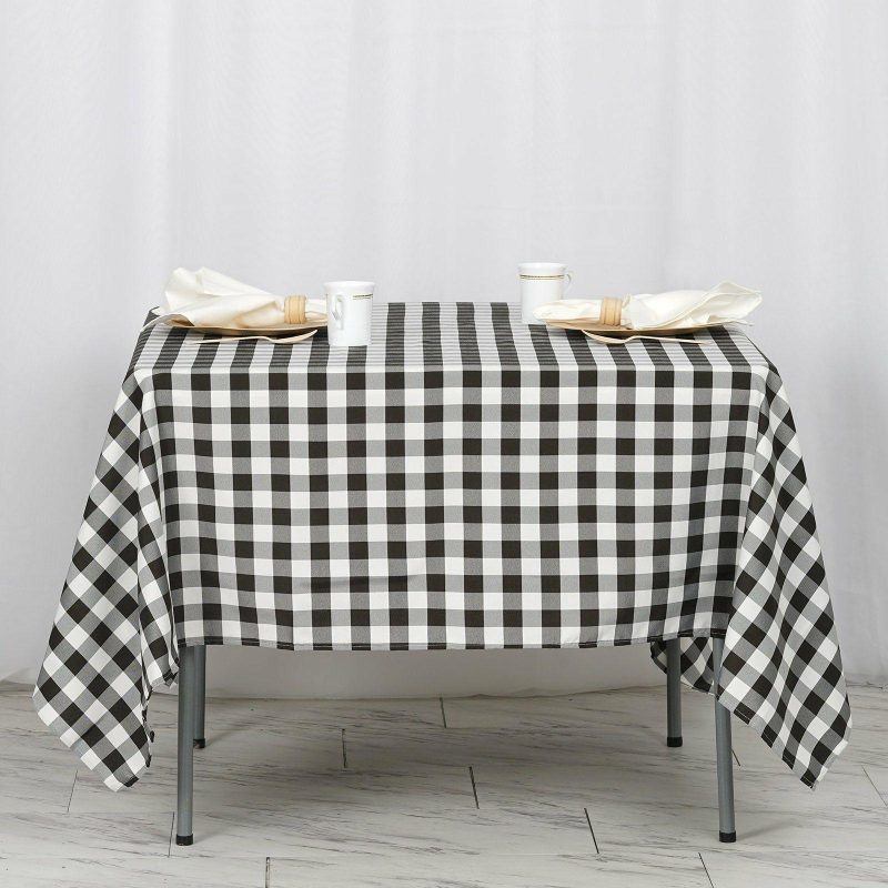 White/Black Seamless Buffalo Plaid Square Tablecloth, Gingham Polyester Checkered Tablecloth 70″x70″  |   Polyester Polyester Black