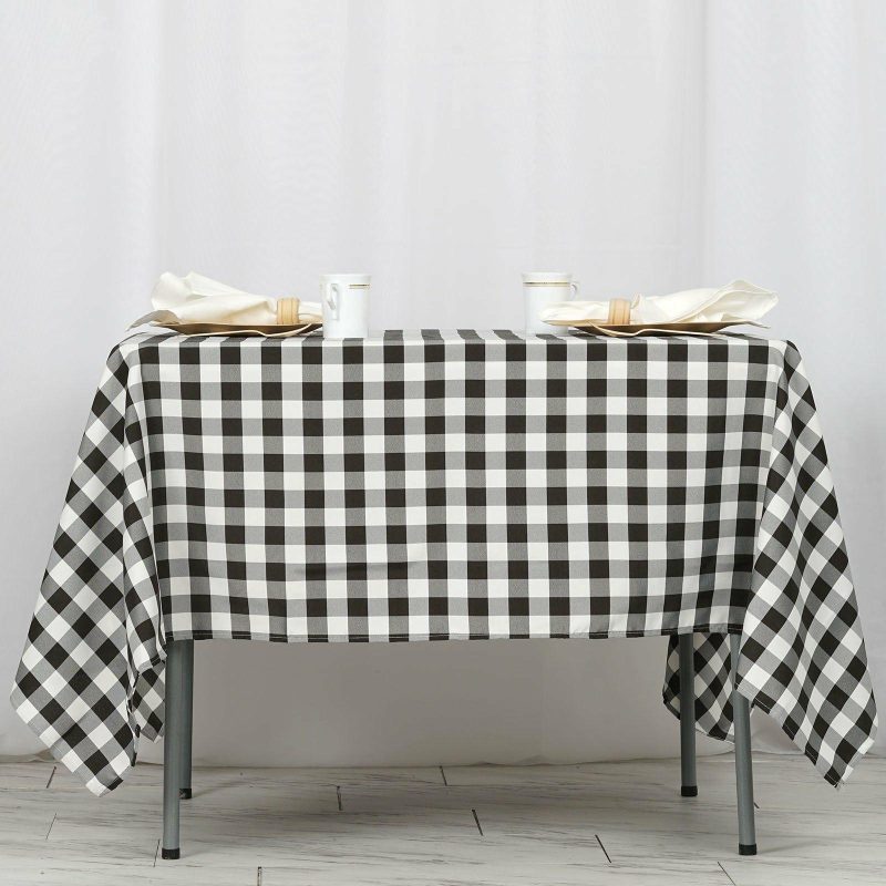 White/Black Seamless Buffalo Plaid Square Tablecloth, Gingham Polyester Checkered Tablecloth 70″x70″  |   Polyester Polyester Black