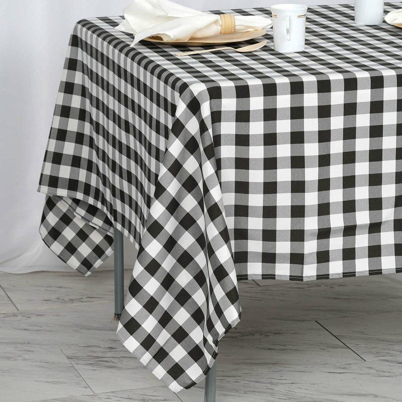 White/Black Seamless Buffalo Plaid Square Tablecloth, Gingham Polyester Checkered Tablecloth 70″x70″  |   Polyester Polyester Black