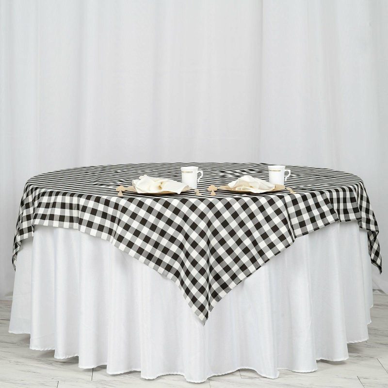 White/Black Seamless Buffalo Plaid Square Tablecloth, Gingham Polyester Checkered Tablecloth 70″x70″  |   Polyester Polyester Black