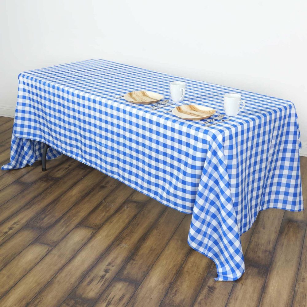 White/Blue Seamless Buffalo Plaid Rectangle Tablecloth, Checkered Polyester Linen Tablecloth 60″x102″  |   Polyester Polyester Blue