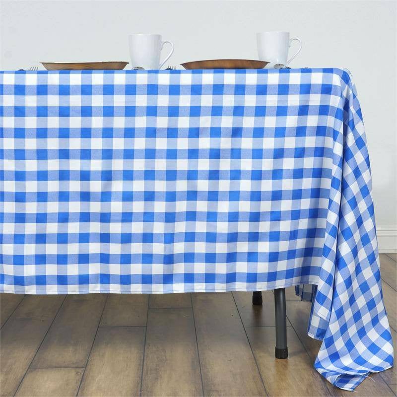 White/Blue Seamless Buffalo Plaid Rectangle Tablecloth, Checkered Polyester Tablecloth 60″x126″  |   Polyester Polyester Blue