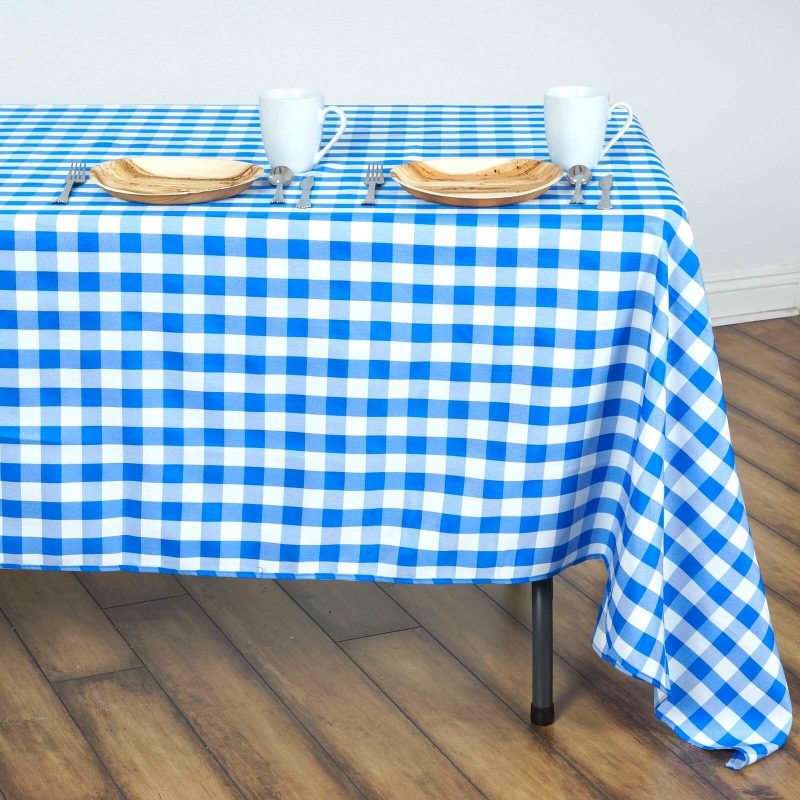 White/Blue Seamless Buffalo Plaid Rectangle Tablecloth, Checkered Polyester Tablecloth 60″x126″  |   Polyester Polyester Blue