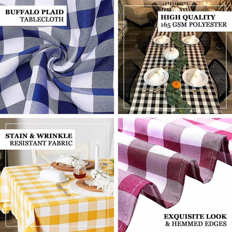 White/Blue Seamless Buffalo Plaid Rectangle Tablecloth, Checkered Polyester Tablecloth 60″x126″  |   Polyester Polyester Blue